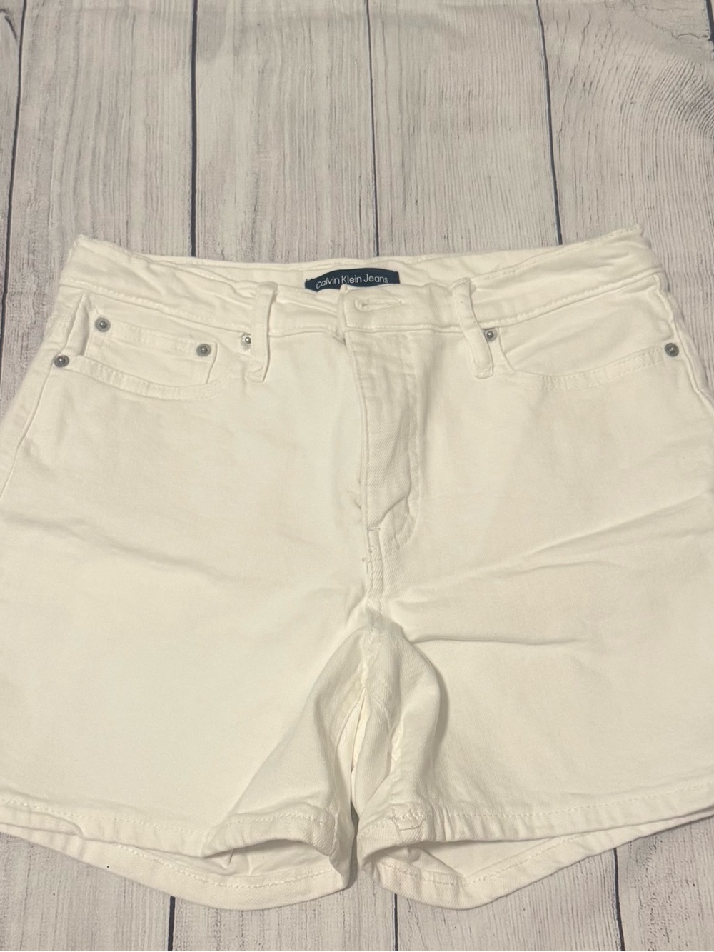 Calvin Klein Jeans White High-Rise Denim Shorts Loc#2